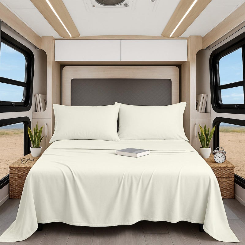 Shreem Linen Luxury 4 Piece Microfiber RV Sheet Set, Deep Pocket Fits Up to 10 inch, Soft, Wrinkle-Resistant, Camper, Travel Trailer Bedding, 3/4 Full Bunk 48x75, Ivory - Image 1